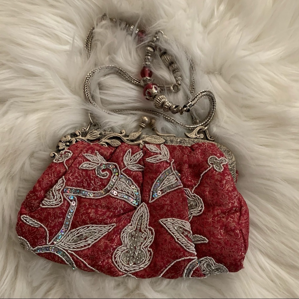 Unbranded Red Floral Sequin Embroidery mini purse